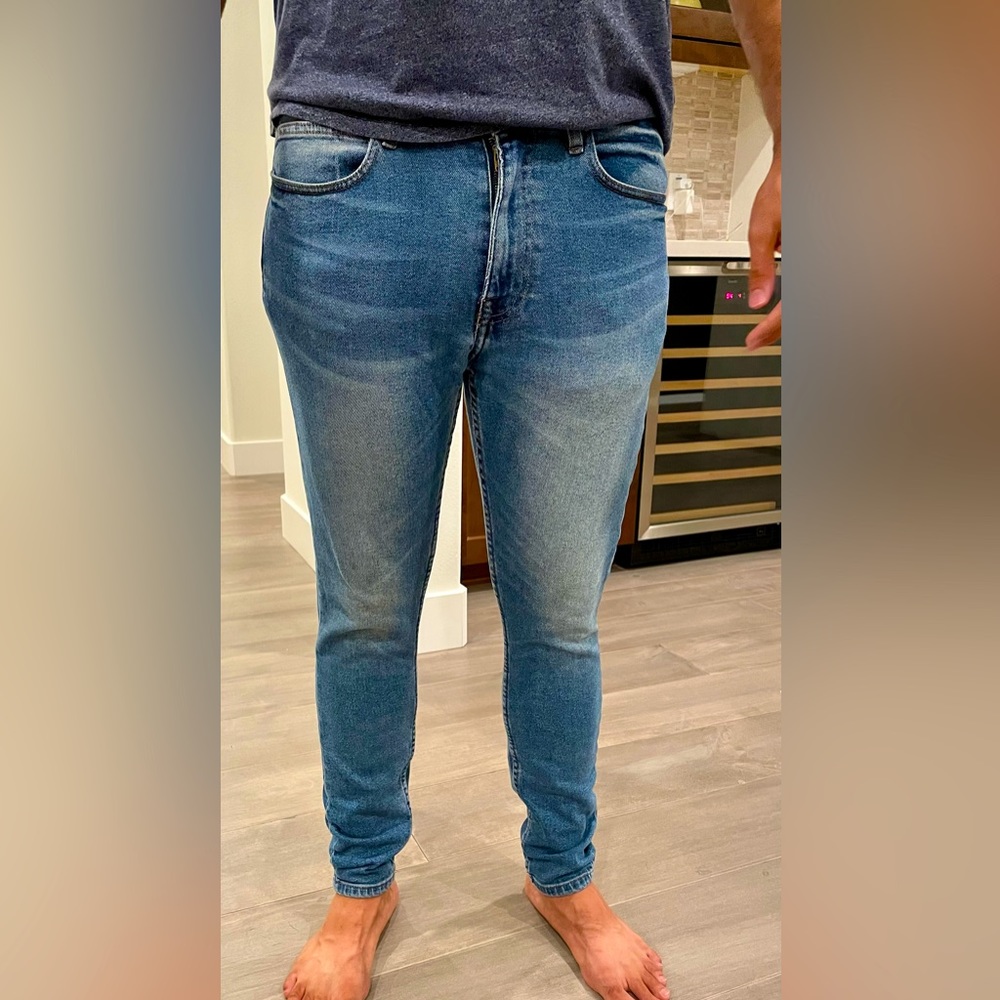 ZARA MAN BLUE DISTRESSED SKINNY FIT JEANS